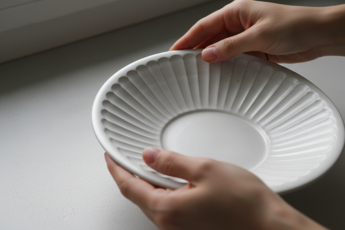 白い器を両手で持つ画像